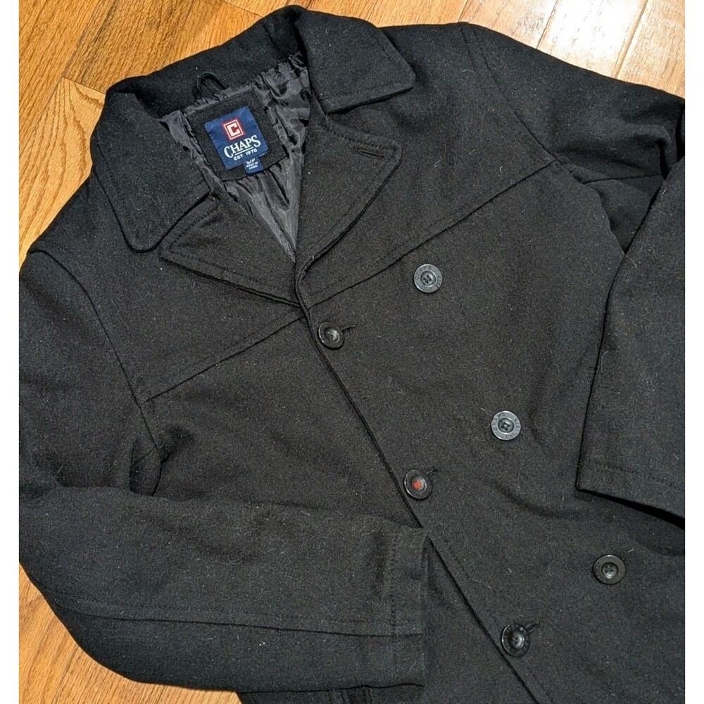 Old Money Preppy Nautical Chaps Size‎ Small Black Wool Blend Button Pea Coat